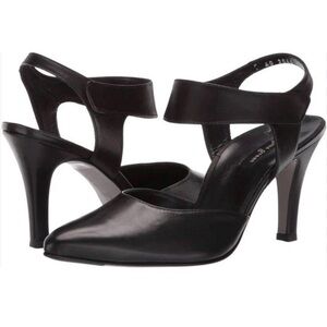 Paul Green US 7.5 Black Leather Nicolette Heels Pointed Toe Ankle Strap Pump